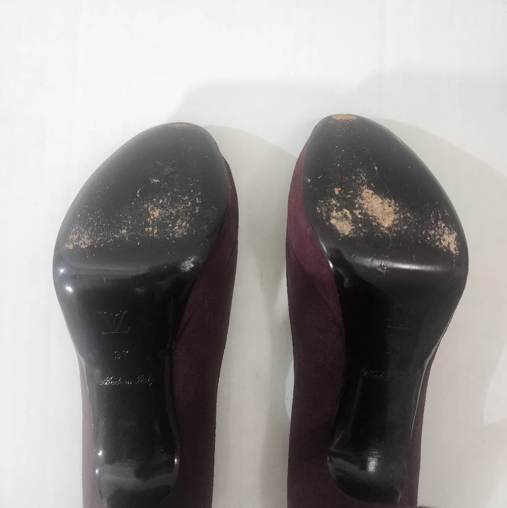 Louis Vuitton Platform Peep Toe Pumps Burgundy Suede Stiletto Heels Size 37